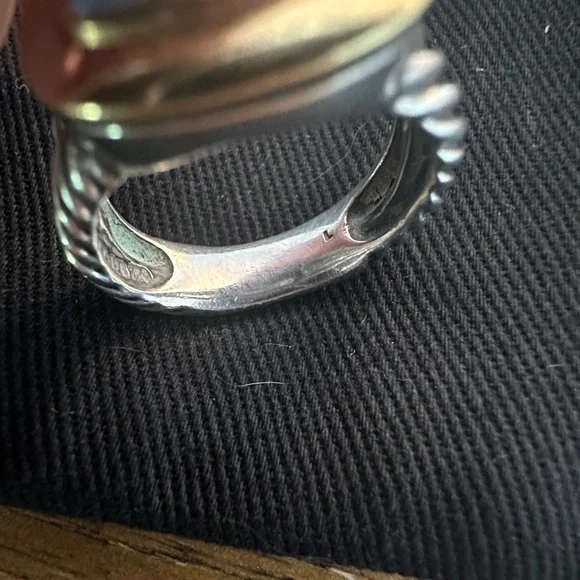 David Yurman Sterling Silver & Gold w/Blue Topaz Albion Cocktail Ring, Size 6.5